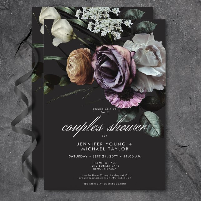 Invitation Elégant Moody Twilight Muted Floral Couples Douche (Elegant Moody Twilight Muted Floral Couples Shower Invitation)