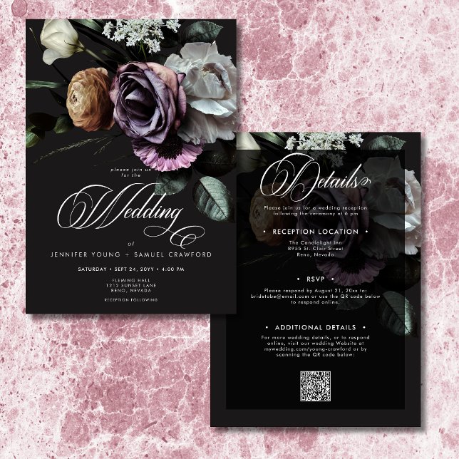 Invitation Élégant Moody Twilight Muted Floral Deux côtés (Elegant Moody Twilight Muted Floral Two Sided Invitation)