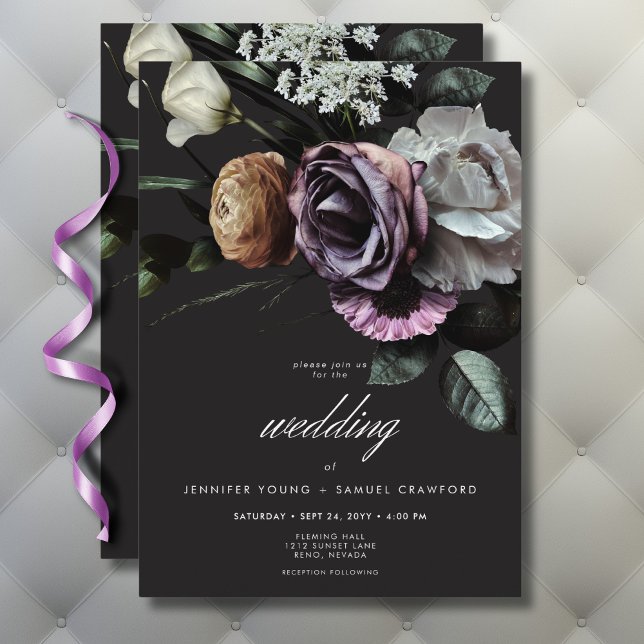 Invitation Élégant Moody Twilight Muted Floral Mariage (Elegant Moody Twilight Muted Floral Wedding Invitation)