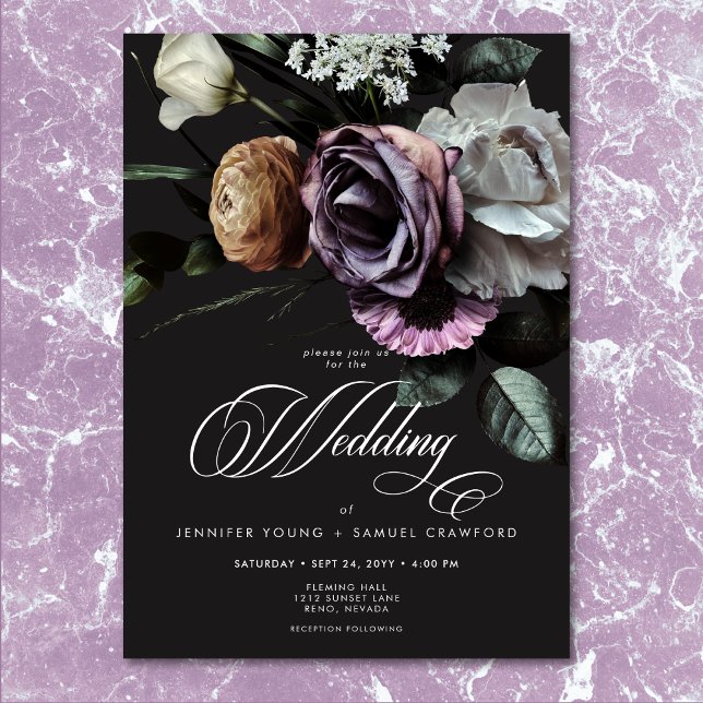 Invitation Élégant Moody Twilight Muted Floral Mariage (Elegant Moody Twilight Muted Floral Wedding)