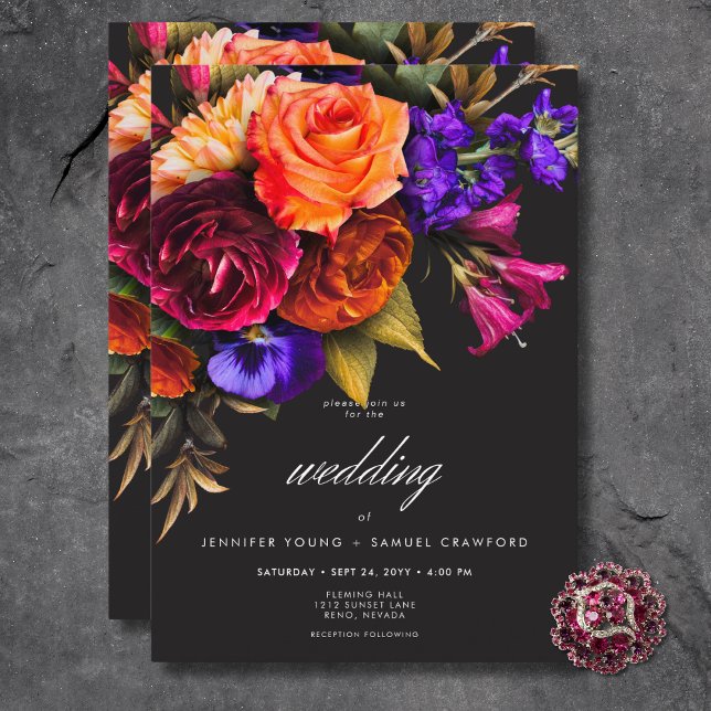 Invitation Élégant Moody Vibrant Harvest Floral Mariage (Elegant Moody Vibrant Harvest Floral Wedding Invitation)