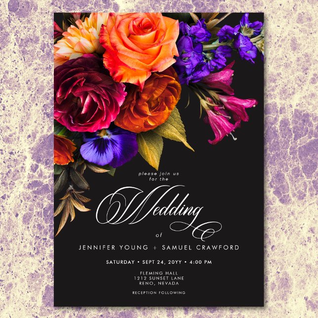 Invitation Élégant Moody Vibrant Harvest Floral Mariage (Elegant Moody Vibrant Harvest Floral Wedding Invitation)
