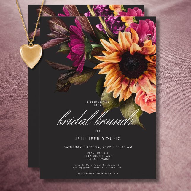Invitation Élégant Moody Vibrant Sunset Floral Bridal Brunch (Elegant Moody Vibrant Sunset Floral Bridal Brunch Invitation)