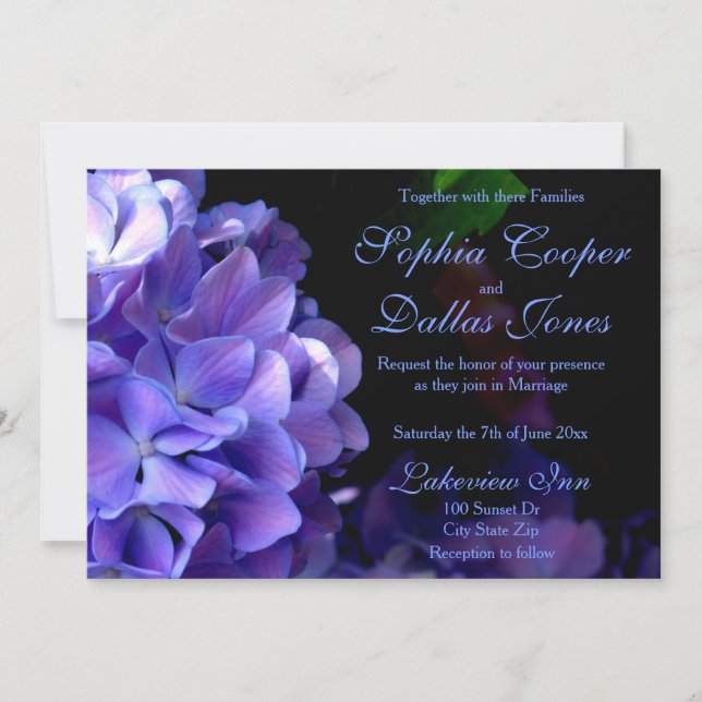 Invitation Élégant moody violet Mariage floral noir (Devant)
