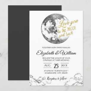 Invitation Élégant Moon Gold Typography Mariage croissant