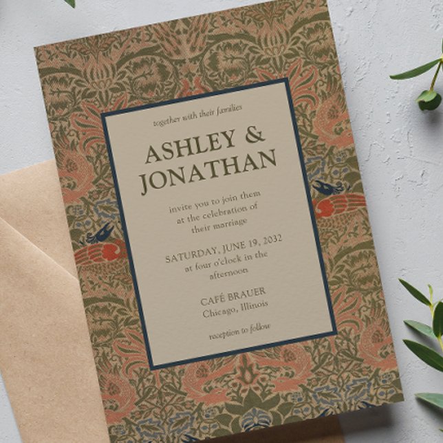 Invitation Elegant Morris Peacock & Dragon Motif Mariage (Créateur téléchargé)