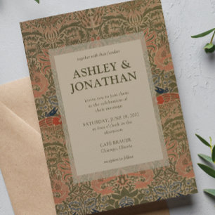 Invitation Elegant Morris Peacock & Dragon Motif Mariage