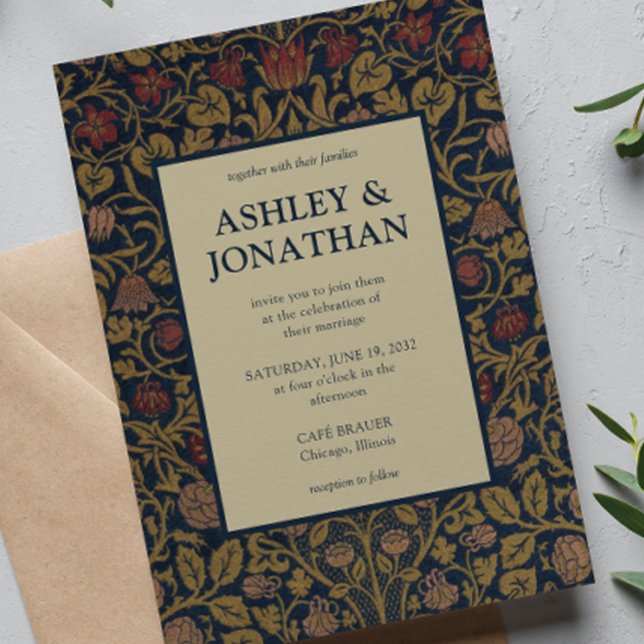 Invitation Élégant Morris Violet & Columbine Motif Mariage (Créateur téléchargé)