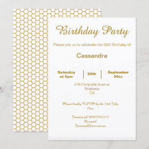INVITATION ÉLÉGANT MOTIF BLANC D'OR SIMPLE ANNIVERSAIRE PERSO