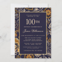 Elégant Motif bleu et or 100e anniversaire