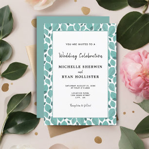 Invitation Élégant motif botanique de feuille de turquoise Ma