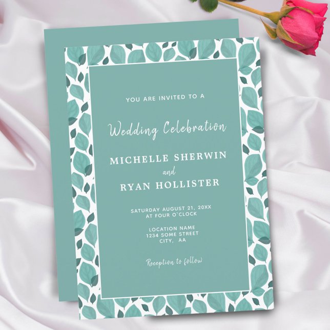 Invitation Élégant motif botanique de feuille de turquoise Ma (Créateur téléchargé)