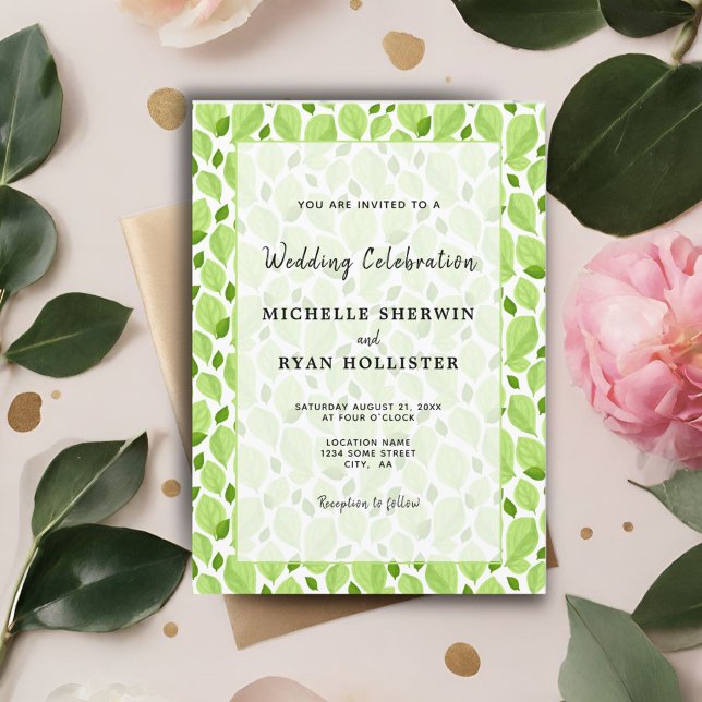 Invitation Élégant motif de feuille de basilic vert Mariage b (Créateur téléchargé)