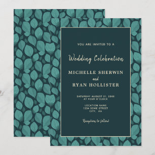 Invitation Élégant motif de feuille de turquoise Mariage bota