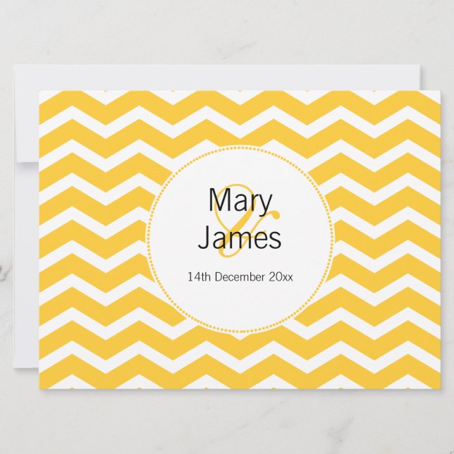 Invitation Élégant Motif de mariage Jaune Chevron (Devant)