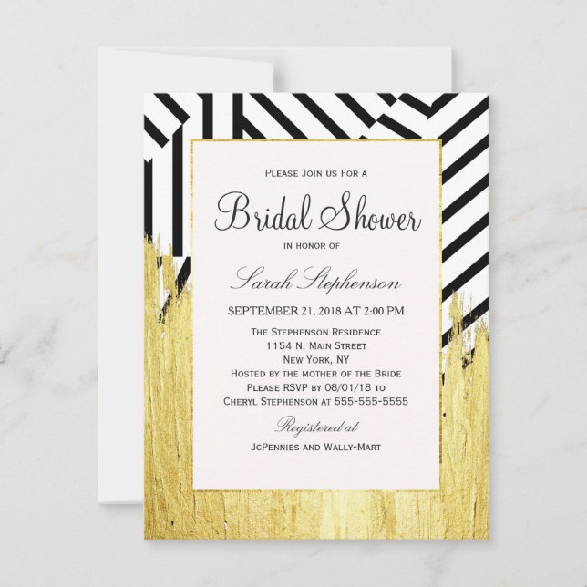 Invitation Élégant Motif de peinture or Faux Strokes & Stripe (Devant)