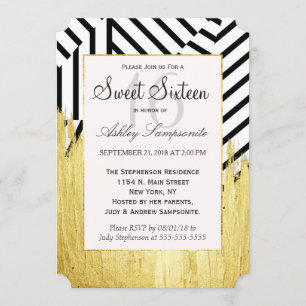 Invitation Élégant Motif de peinture or Faux Strokes & Stripe