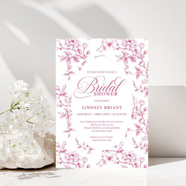 Invitation Élégant motif de rose rose et blanc pour la douche (Elegant Pink and White Rose Pattern Bridal Shower Invite)
