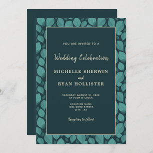 Invitation Elégant Motif feuille Turquoise Mariage botanique