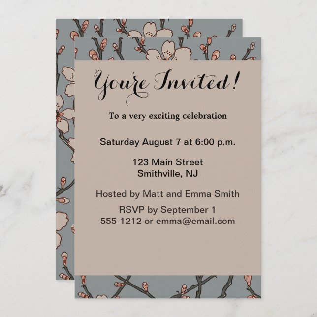 Invitation Élégant Motif Fleur rose Douce Fleur Fleur de Ceri (Devant / Derrière)