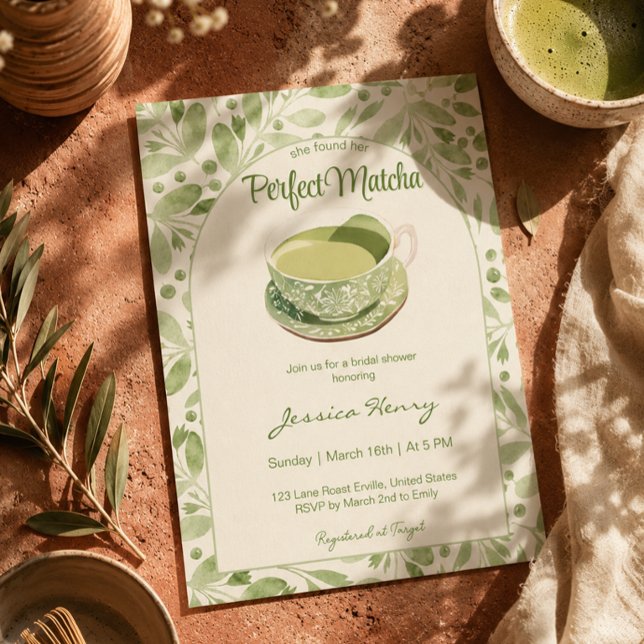 Invitation Elégant Motif vert parfait Matcha nuptiale douche (Créateur téléchargé)
