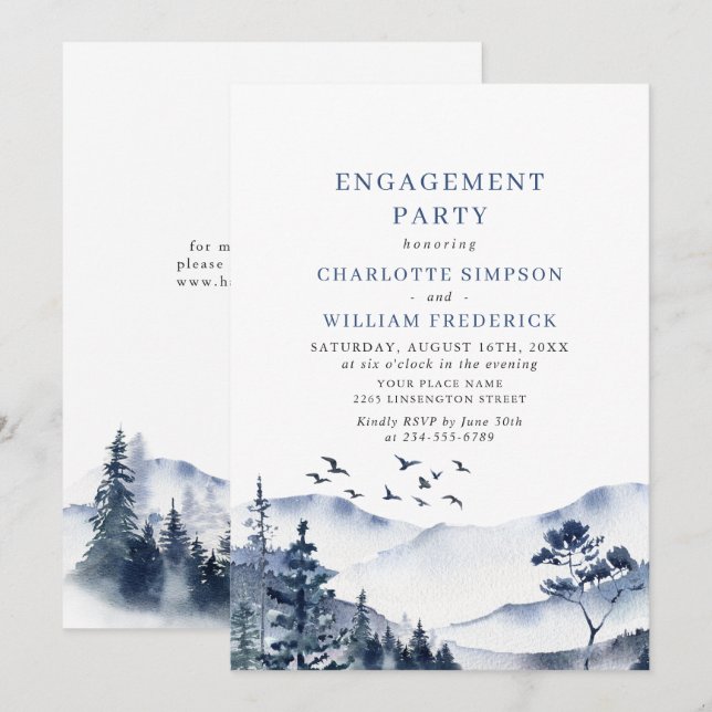Invitation Elegant Mountain Forest ENGAGEMENT PARTI (Devant / Derrière)