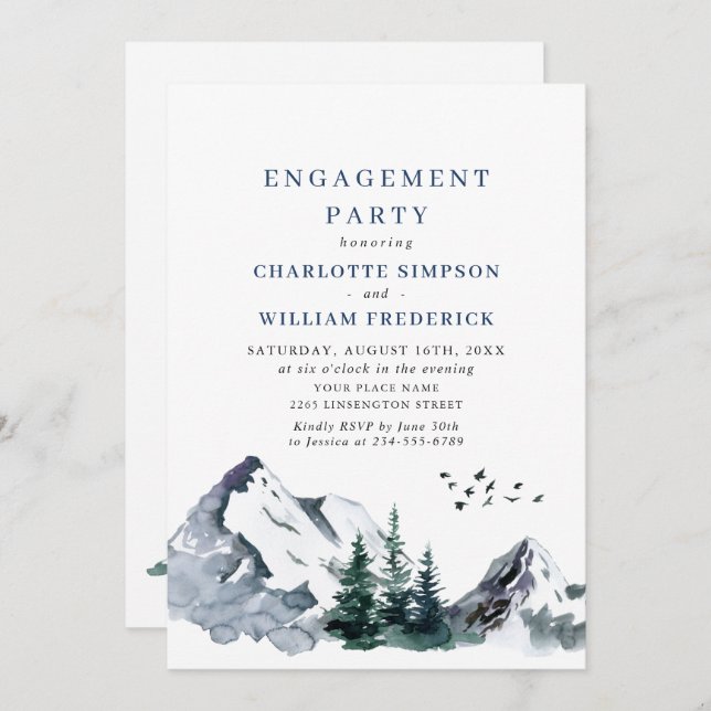 Invitation Elegant Mountain Forest ENGAGEMENT PARTI (Devant / Derrière)
