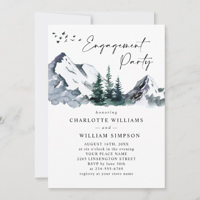 Invitation Elegant Mountain Forest Engagement Party (Devant)
