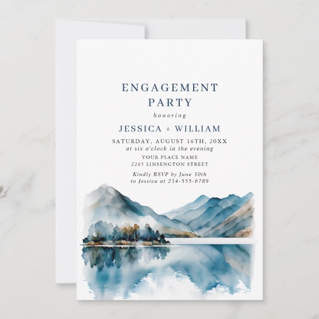 Invitation Elegant Mountain Forest Engagement Party Code QR (Devant)