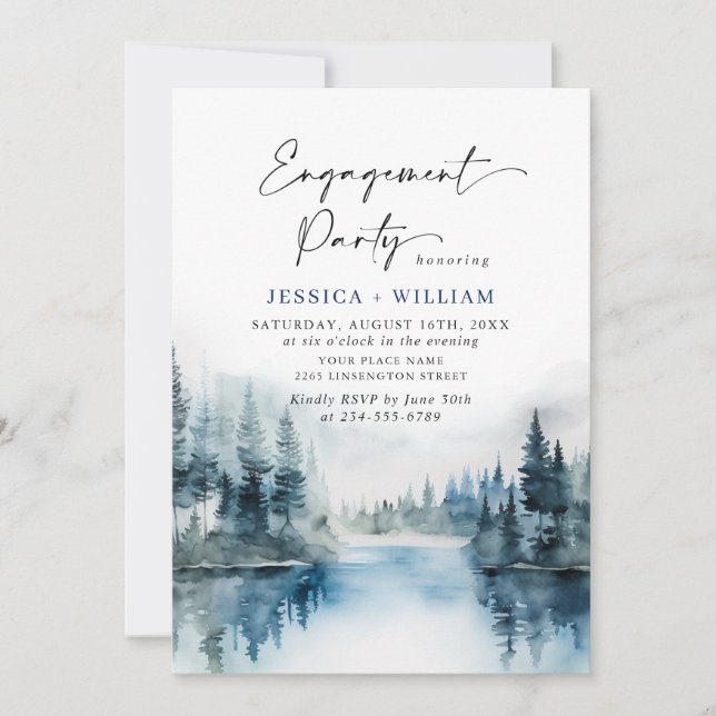 Invitation Elegant Mountain Forest Engagement Party Photo (Devant)