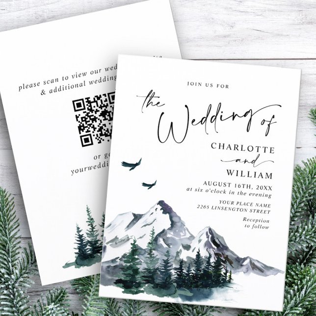 Invitation Elegant Mountain Forest Mariage Code QR (Créateur téléchargé)