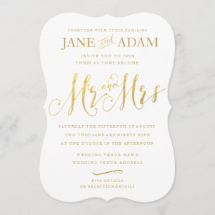 Invitation Elégant Mr & Mrs Gold Typography Mariage Inviter