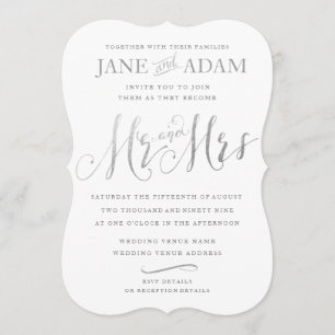 Invitation Elégant Mr & Mrs Silver Typographie Mariage Invite