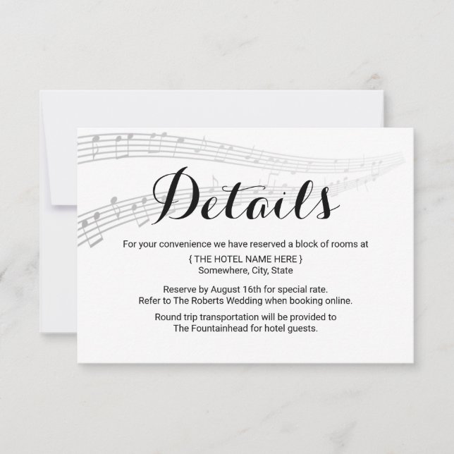 Invitation Elegant Music Détails Mariage Hébergements (Devant)