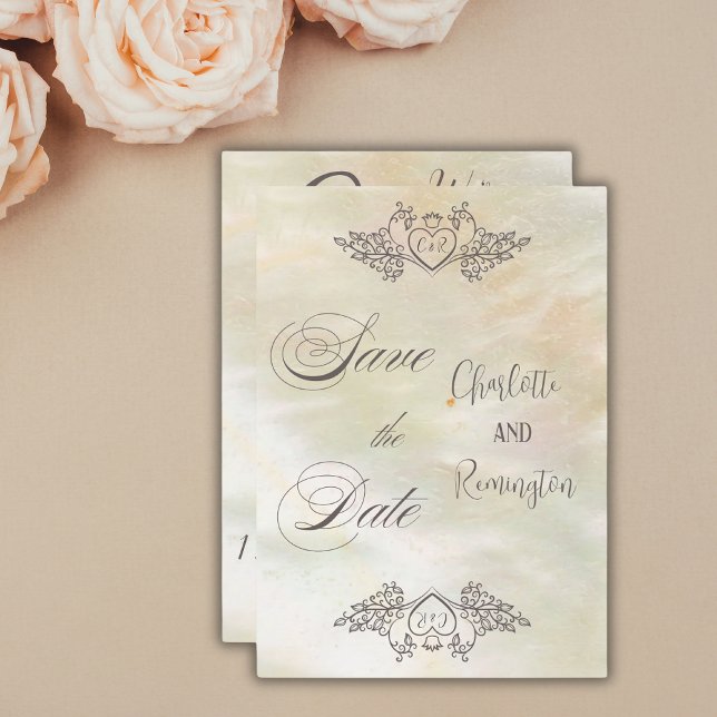Invitation Élégant Nacre Péché Faire Part de Date de Mariage  (Créateur téléchargé)