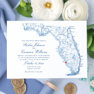 Invitation Élégant Naples Florida Map Mariage