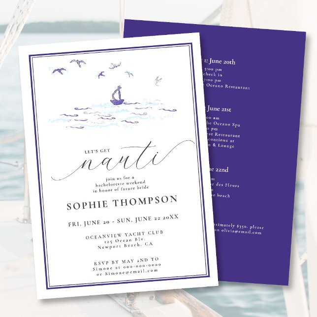 Invitation Elégant Nautical Boat Waves Bachelorette Week-end (Créateur téléchargé)