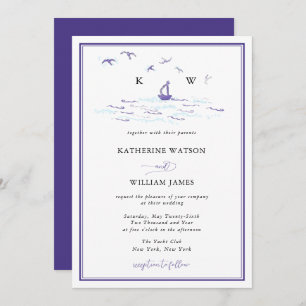 Invitation Elégant Nautical Ocean Sailboat Enk Imprimer Maria