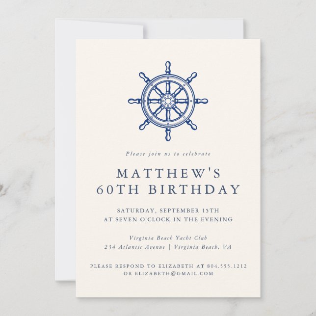 Invitation Elegant Nautical Ships Wheel Adult Birthday Party  (Devant)