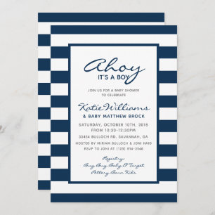 Invitation Elégant Nautique Bleu Bleu Ancre Baby shower garço