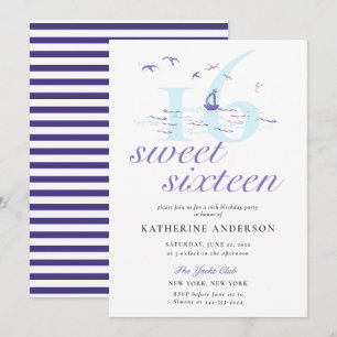 Invitation Elégant Nautique Stripes Bateau Ocean Sweet 16