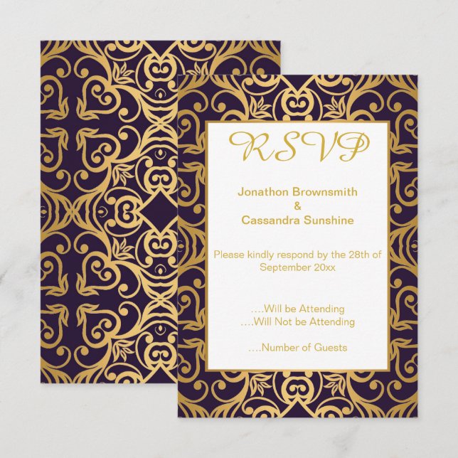 INVITATION ÉLÉGANT NAVY BLANC OR FLORAL RSVP (Devant / Derrière)