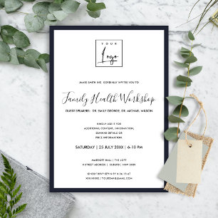 INVITATION ÉLÉGANT NAVY BLANC VOTRE LOGO ATELIER ÉVÉNEMENT DI