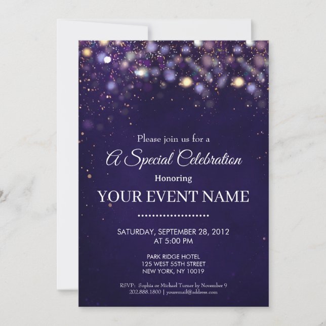 Invitation Elegant Navy Blue and Gold Circle Sphere Luxury  (Devant)