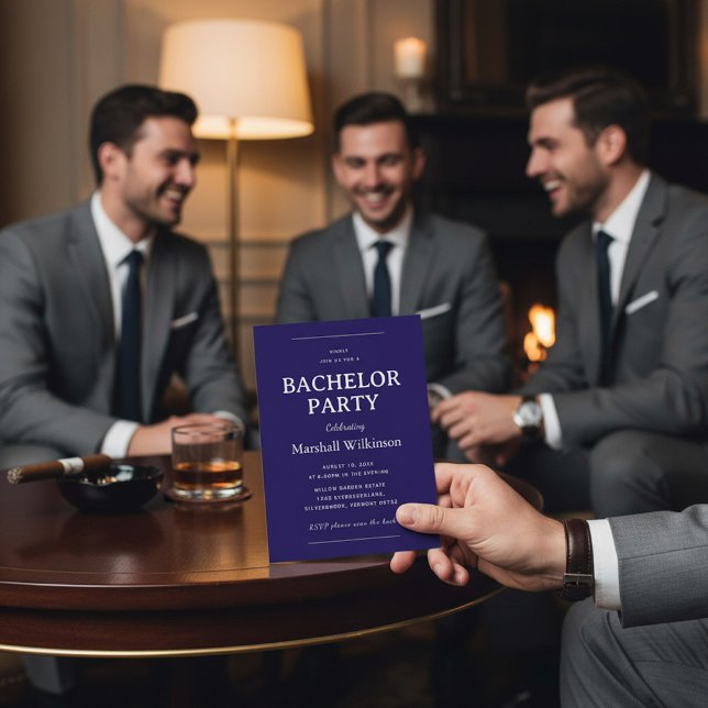 Invitation Elegant Navy Blue Bachelor Party  QR Code (Créateur téléchargé)