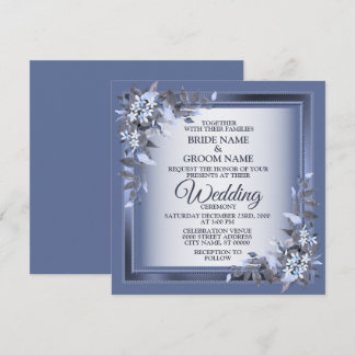 Invitation Elegant Navy Blue Floral Framed Silver Wedding