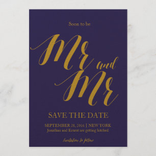Invitation Elegant Navy Blue Gay Wedding Enregistrer la date