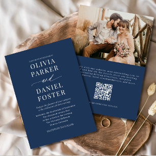 Invitation Elegant Navy Blue QR Code Mariage photo