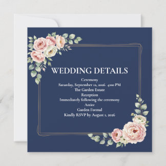 Invitation Elegant Navy Blue Watercolor Floral Wedding