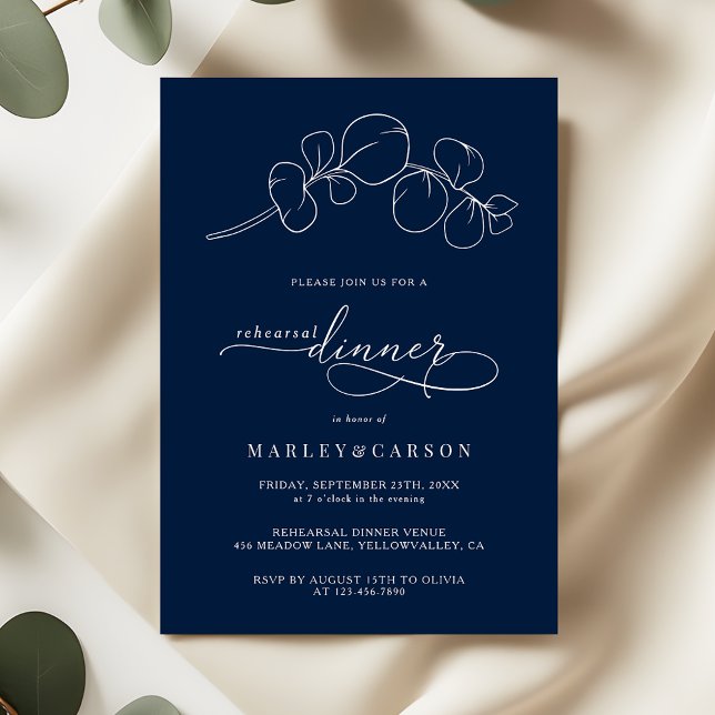 Invitation Elegant Navy Blue Wedding Rehearsal Dinner (Créateur téléchargé)